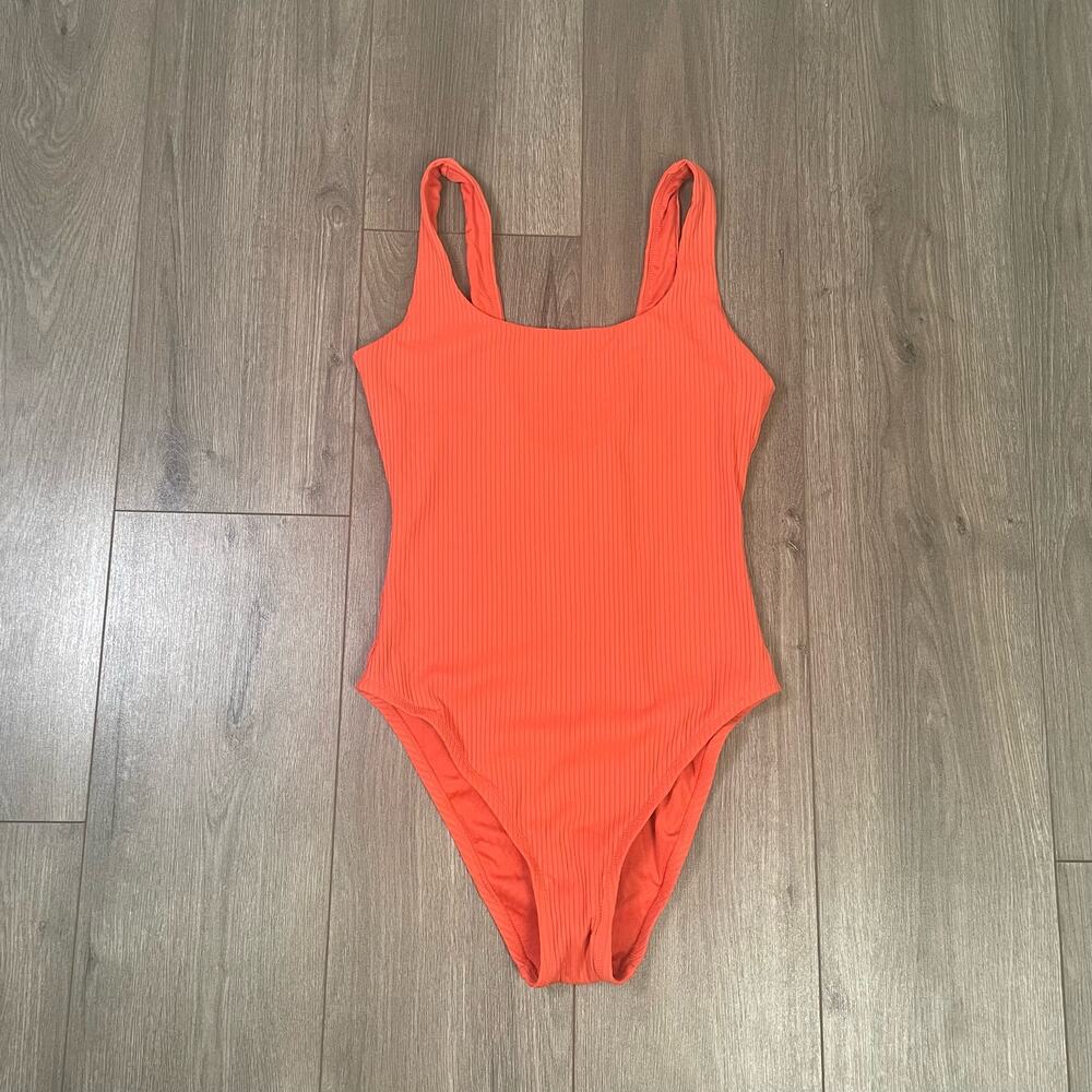 Madewell Ribbed One-Piece Swimsuit in Coral Orange - Picture 2 of 8